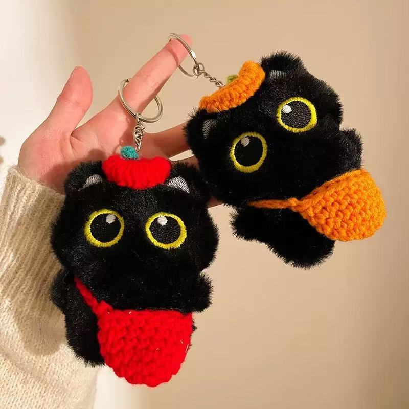 ins新款小黑猫包包挂件可爱毛绒黑猫公仔钥匙扣玩偶礼物情侣|undefined