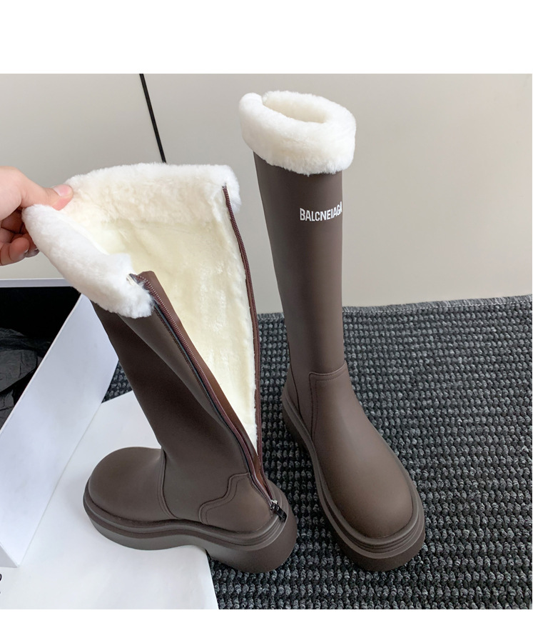 Boot nữ cổ cao lót nhung đế dày da bò giữ ấm mùa đông — Màu nâu ống lớn chi tiết 38