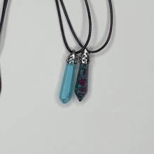 海外人造水晶玛瑙六角柱项链大号粉晶紫晶吊坠灵摆挂坠批发