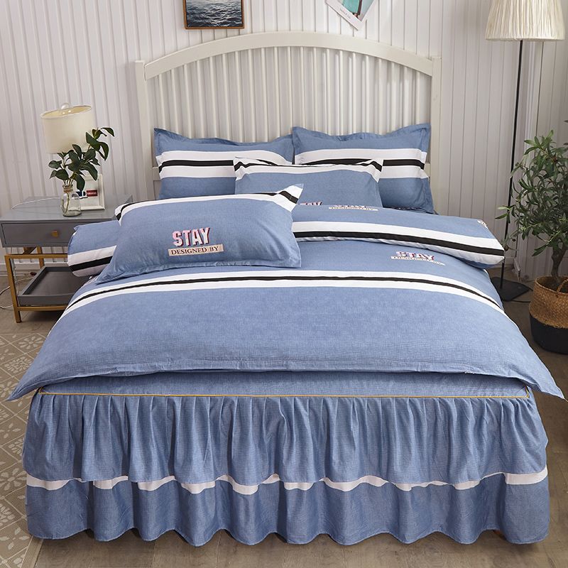 Ensemble de literie 4 pièces style princesse coréenne, jupe simple, couvre-lit, drap-housse, drap-housse et housse de couette (fabricant) - 2025_voghion.com