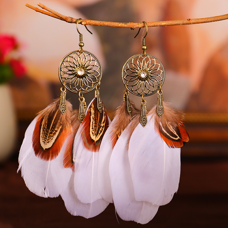 1 Pair Ethnic Style Bohemian Feather Plating Alloy Drop Earrings display picture 3
