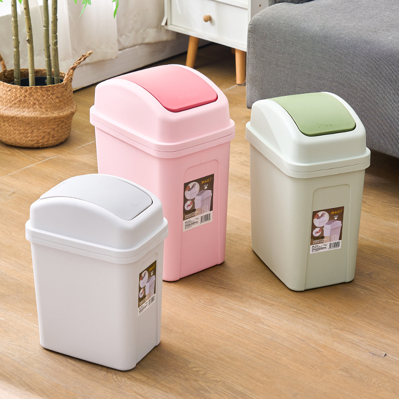 Household Trash Can with Lid, Bathroom Large Large-Capacity Trash Can, High-Looking Paper Basket, Living Room and Bedroom Trash Can