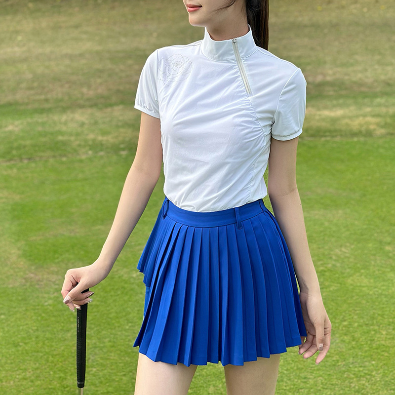 Customized Golf Women's Summer Ice Silk Sunscreen Short-Sleeved T-Shirt Simple Zipper Sportswear Slimming Look