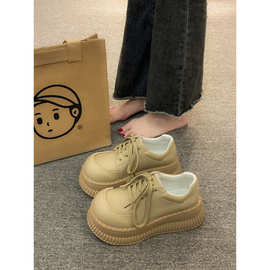 英伦风小皮鞋女厚底增高2025爆款松糕乐福鞋春夏黑色运动休闲鞋子