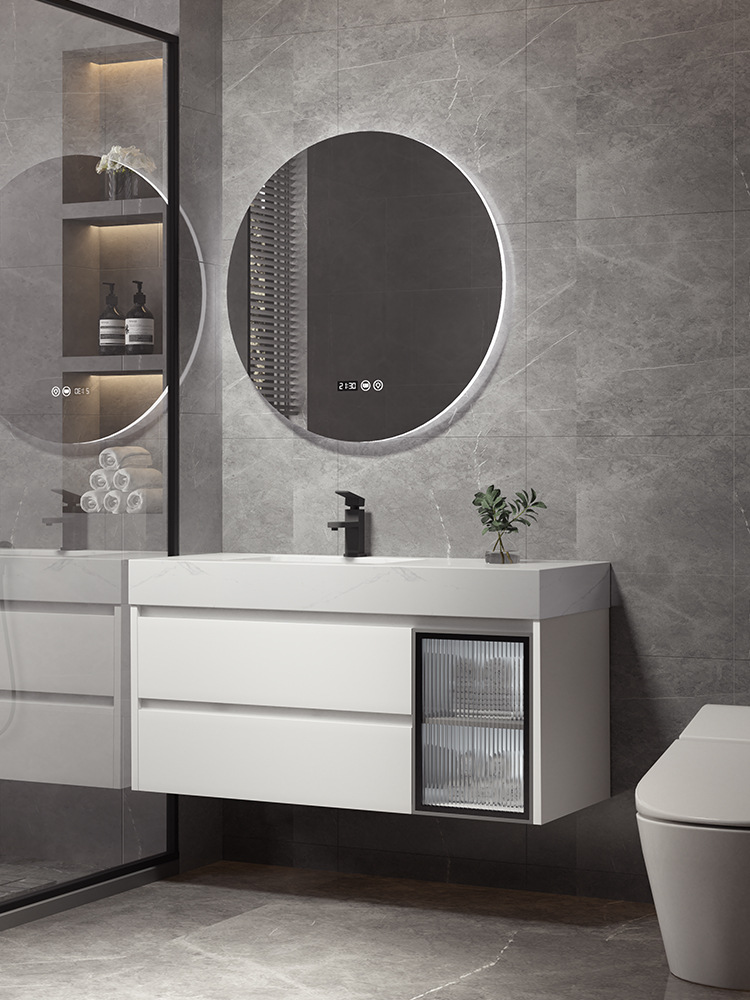Shiqi Placa de roca gabinete de baño combinación de luz de lujo moderno simple baño mesa de lavado lavabo gabinete
