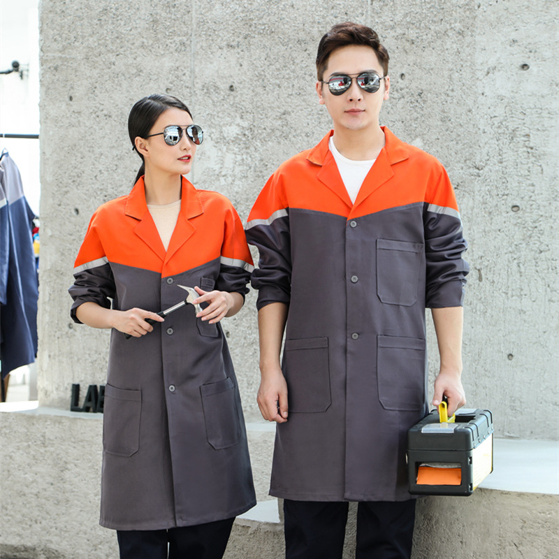 Chaqueta azul larga ropa de trabajo ropa de hombre primavera y otoño ropa de protección laboral manejo grueso resistente al desgaste personalizado bordado blanco sucio