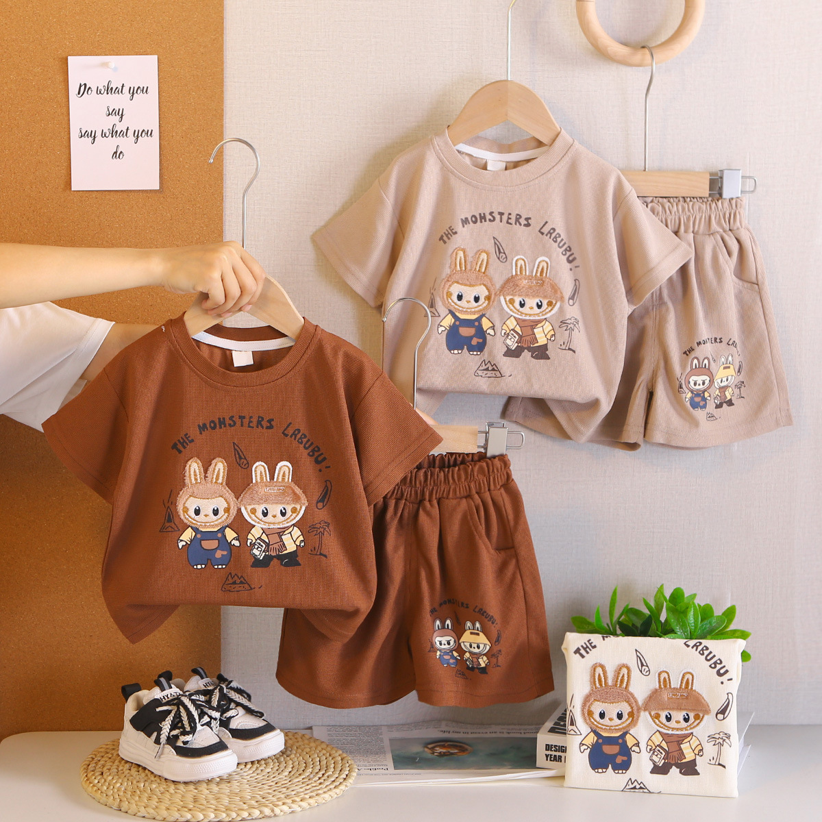 Foreign Trade 2026 Summer Thin Bear T-Shirt Casual and Comfortable Two-Piece Korean Style Baby Boy and Girl Fashionable Suit