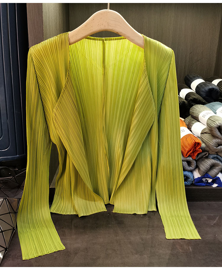 Áo cardigan nữ tay dài xếp ly không cài khuy, phong cách đơn giản cao cấp mùa xuân hè — Màu xanh lam nhạt, Màu đen, Xanh Lông Công, Màu hồng chi tiết 11