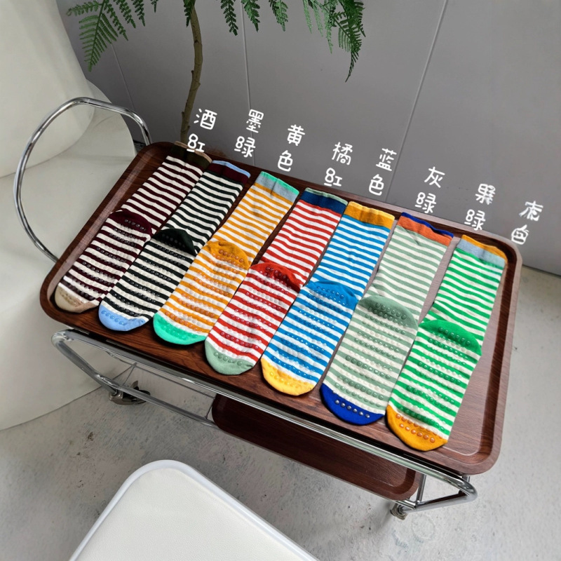 Foot Slip Yoga Socks Medium Long Tide Socks Ins Cyber Celebrity Colorful Striped Sweat Absorbing Breathable Women's Cotton Socks