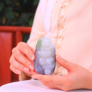 Jin Yu Tang Xinjiang Hetian Jade "Cui Zi Maitreya Laughing Buddha" Zhen Pin Cui Zi Lao Keng Material Cui Color Strong