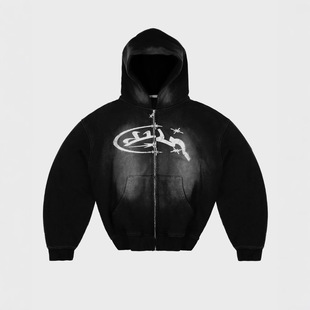 Cross-Border 2024 Zipper Sweatshirt Handsome Internet Celebrity Hooded Cardigan Small Bell Letter New Printed Top Jacket