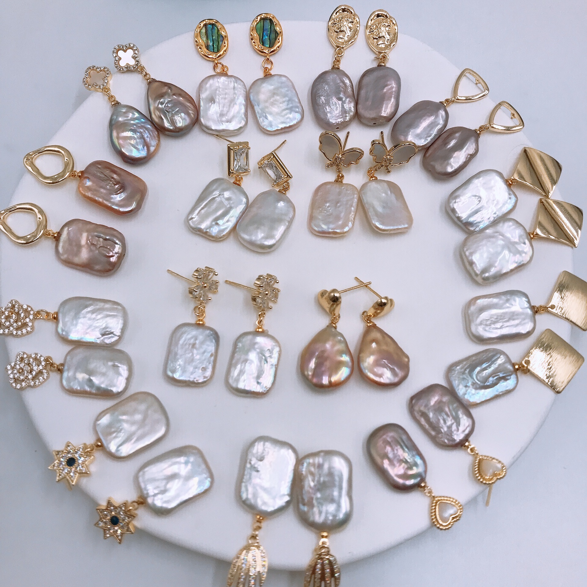 Baroque Style Square Oval Heart Shape Baroque Pearls Copper Drop Earrings 1 Pair