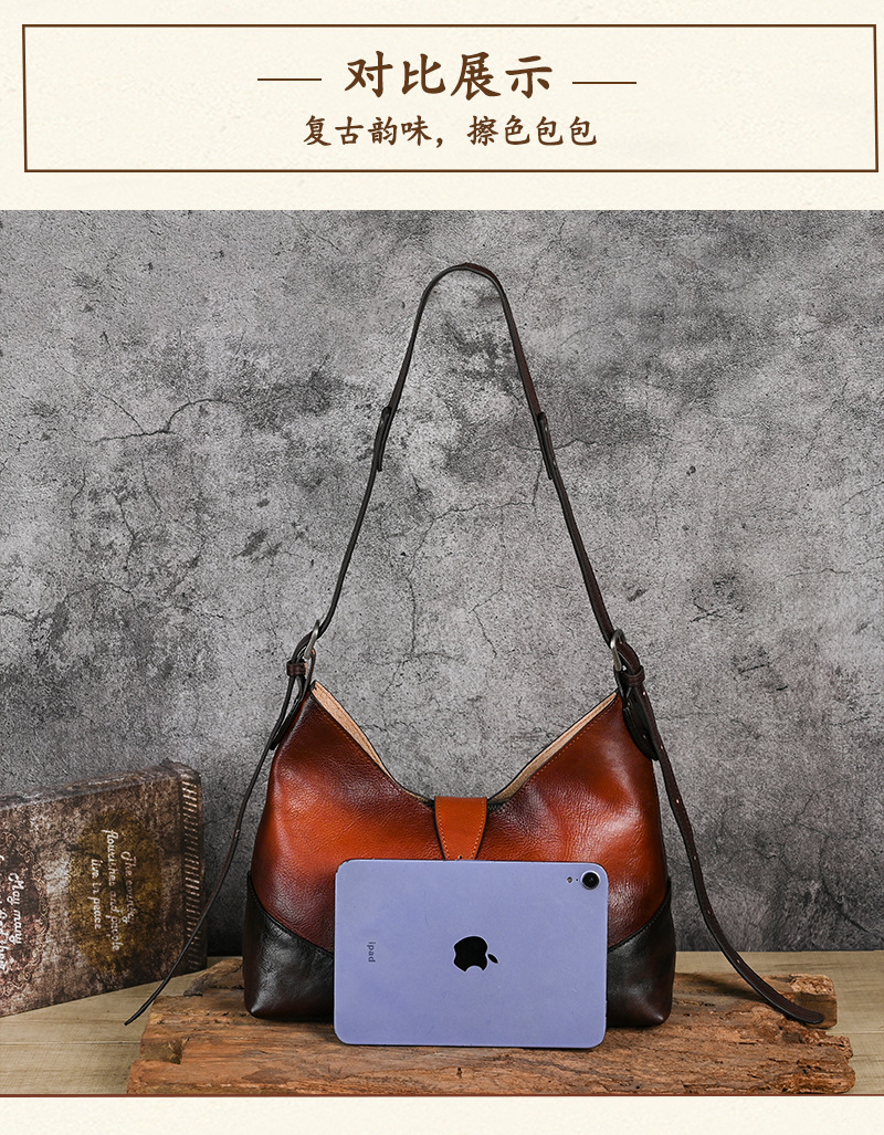Túi tote da bò thật phong cách vintage, tay cầm chắc chắn, dung tích lớn — Vàng cổ điển, Màu xanh lá cây, Đỏ cổ điển, Nâu cổ điển chi tiết 11