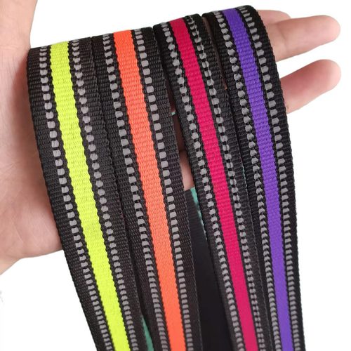 3mm reflective strip thickened polyester pet band colorful glowing woven band pet chest and back strap harness collar