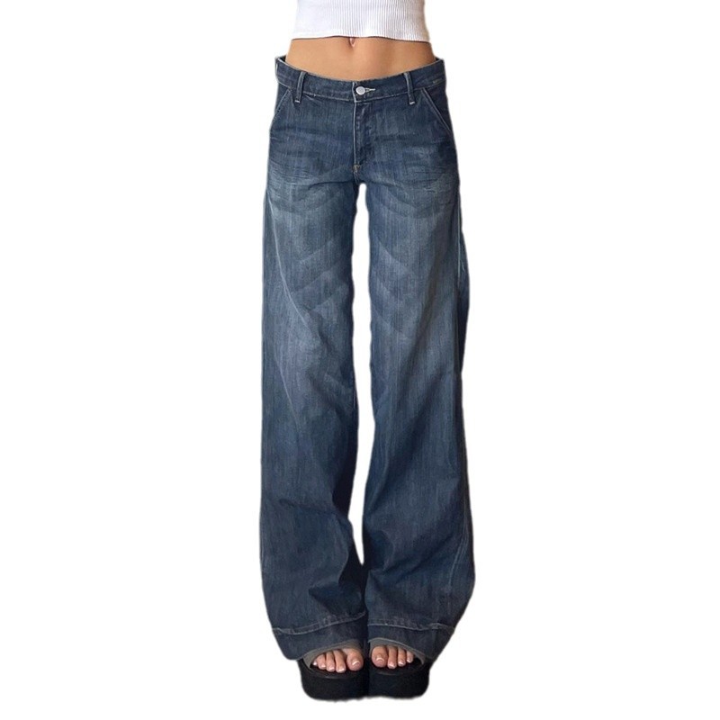 거리 힙 스터 여성의 낮은 허리 세척 흰색 청바지 유럽과 미국 스타일의 핫 소녀 툴링 올 매치 스트레이트 바지