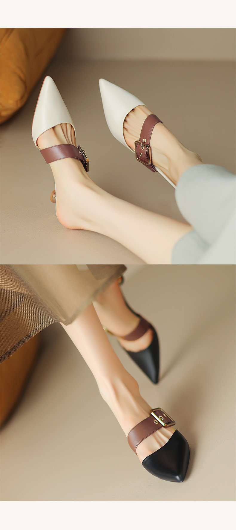 Retro pointed toe slippers for women with stilettos 2024 summer new mid-heeled and high-heeled slippers for outdoor wear_vogarts.com