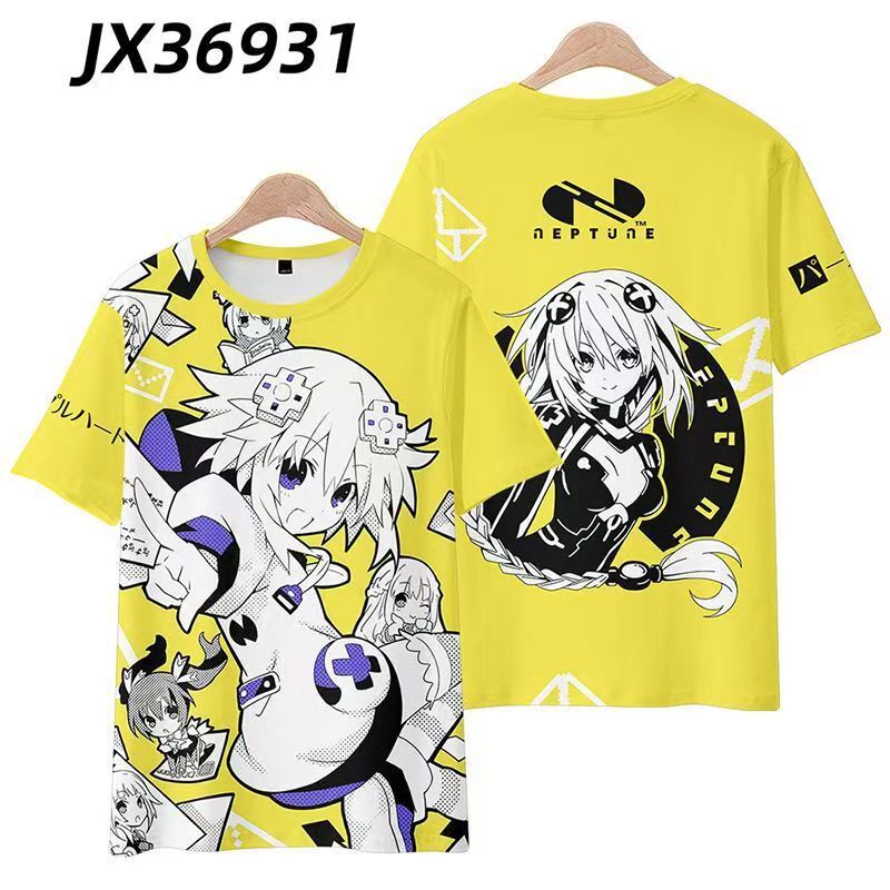 Hyperdimension Neptunia Short-Sleeve T-Shirt Neptune Cosplay Anime Convention Two-Dimensional Merchandise Crew Neck T-Shirt