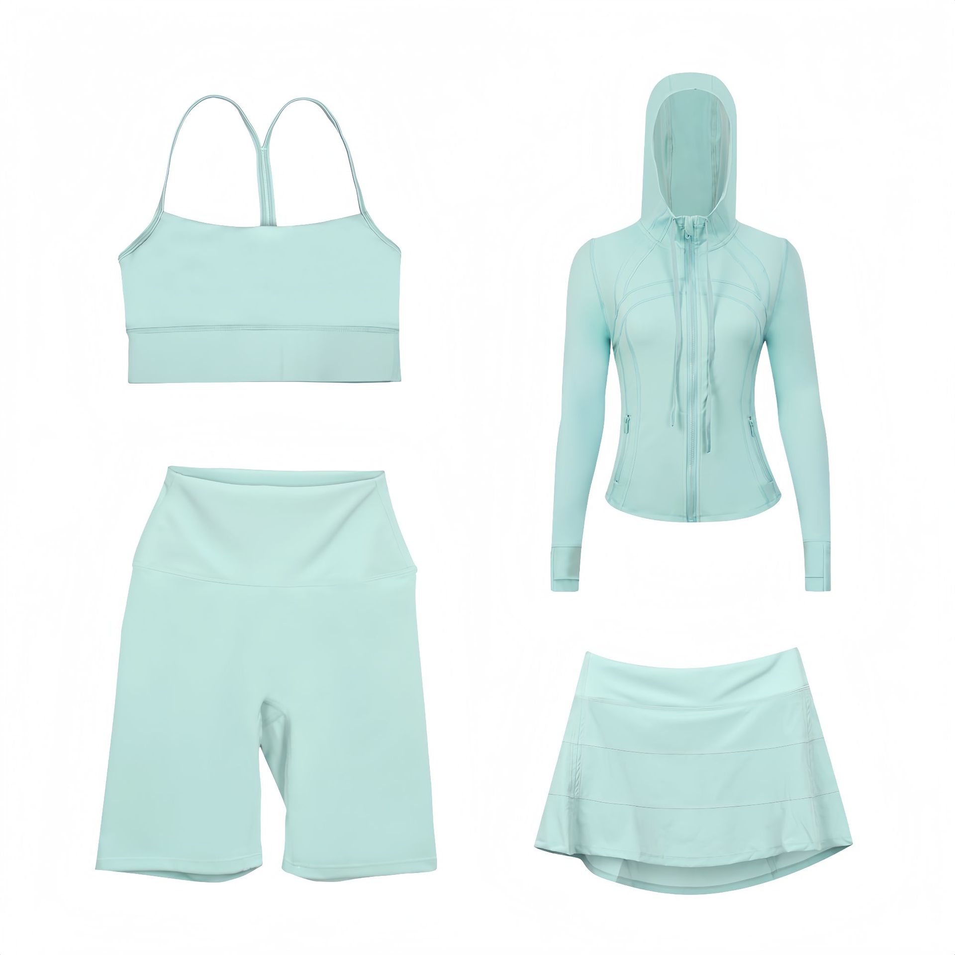 Women's Slim Fit Active Set With Hooded Jacket And Pleated Skirt_voghion.com