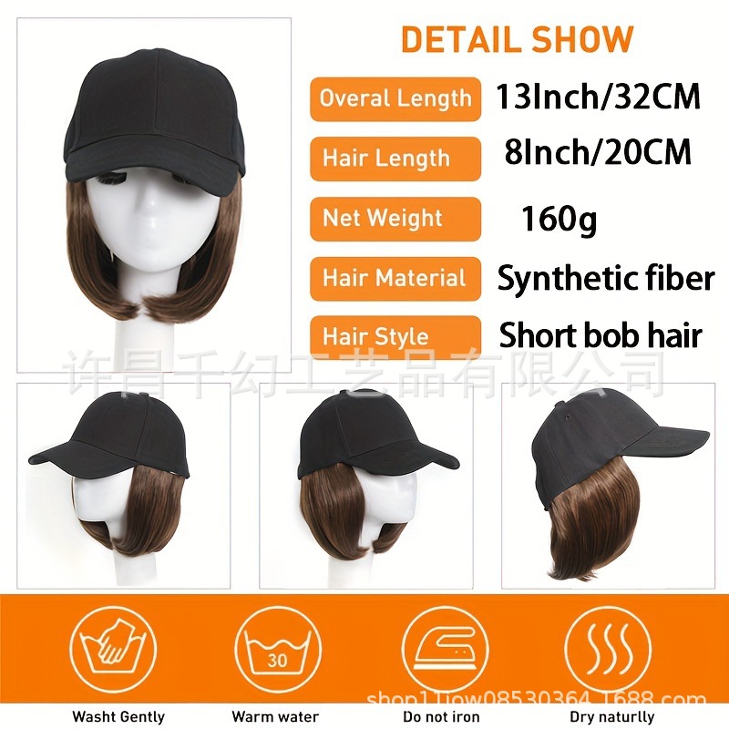 Sombrero transfronterizo, peluca, sombrero femenino, peluca, todo en uno, tendencia de primavera y verano, sombrilla de celebridades de Internet, nueva moda de reparación facial, todo fósforo, corto