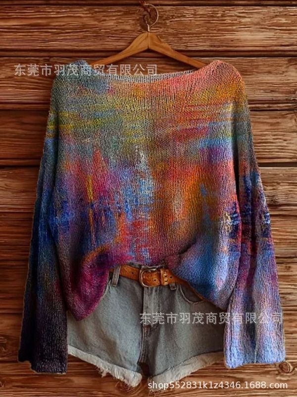 独立站新款高领卫衣仿毛衣 秋冬季碎花圆领宽松毛衣2|undefined