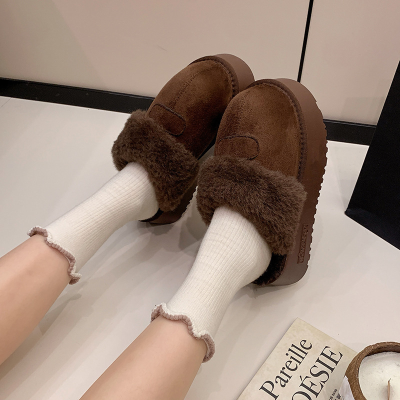 2025 New Winter Plush Snow Boots for Women, Winter Thick-Soled 6cm Toe-Toe Furry Shoes, Fleece-Lined, Warm Outer Wear Cotton Slippers