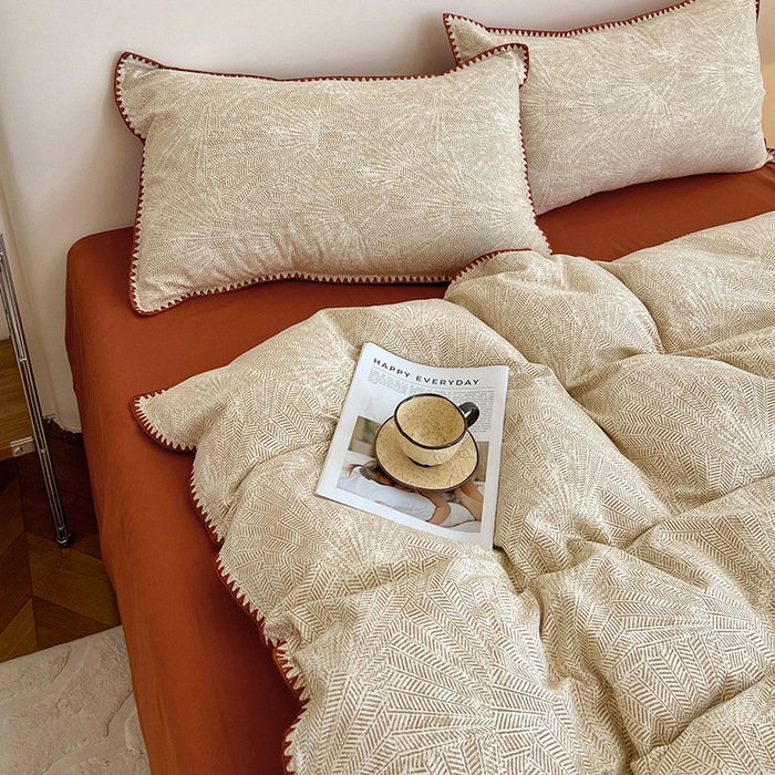 Cama de algodón tipo A, cuatro piezas de algodón, tres piezas de algodón, sábanas de borde gruesas, sensación de alto nivel, tallado grueso