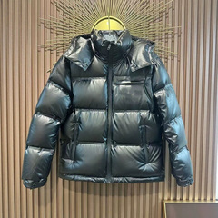 ププラ家 ラミネート加工 24FW 新型 大三角ロゴ フード付きダウンジャケット 男女兼用 厚手 暖かい