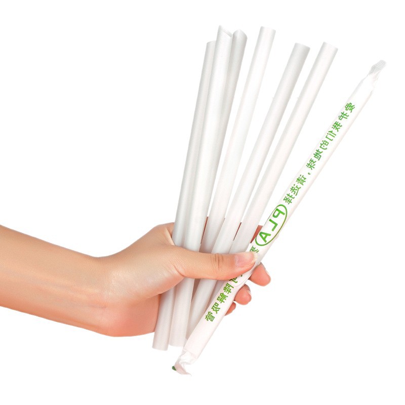 Pita de plástico degradable de PLA desechable ecológica, jugo de fruta, té con leche, tubo de perla, embalaje independiente, soporte para impresión log