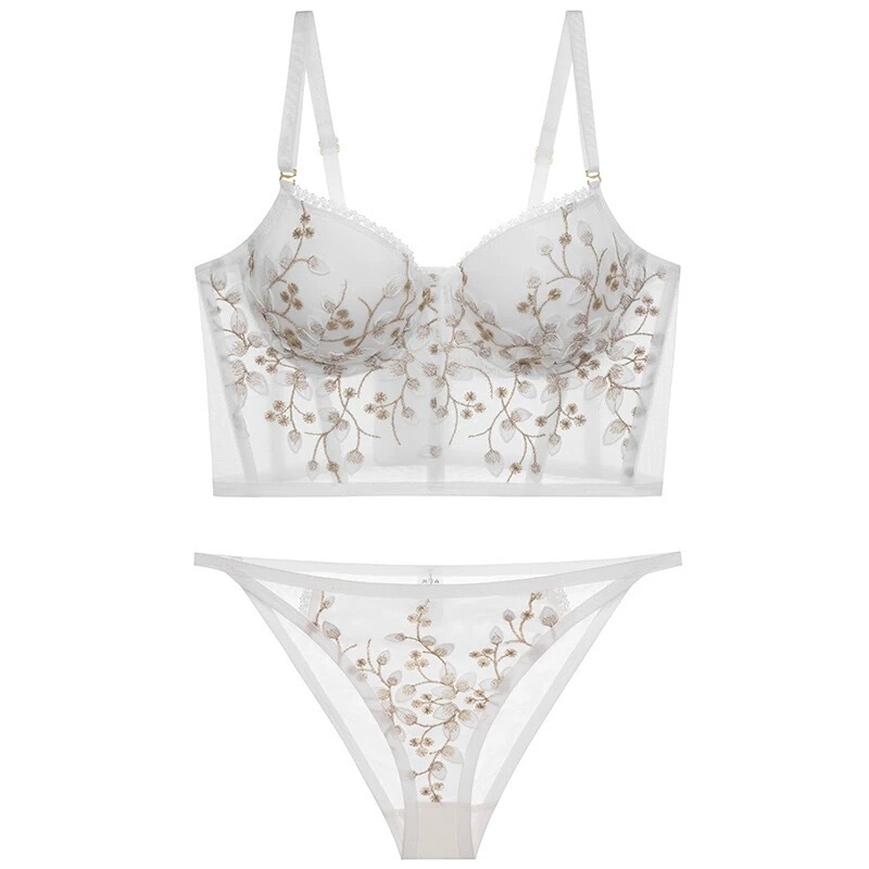 Cross-Border Sexy Underwear French Palace Style Luxury Embroidered Lace Bra Big Breasts Showing Small Anti-Sagging Underwear Set
