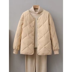 轻薄羽绒棉服菱格短款宽松秋冬小个子棒球圆领外套
