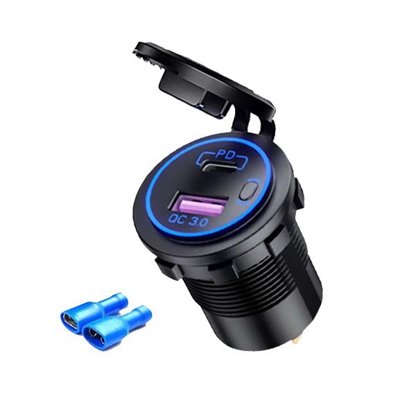 Cargador de modificación de coche con interruptor QC3.0 + PD cargador de coche interfaz TYPE-C botón de control de potencia con cable