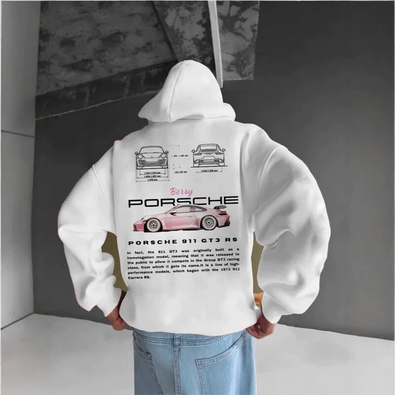 2025 Spring Popular Cross-Border Car Print Men's Hooded Sweatshirt with Heart-Warming Patterns, Hot-Selling Model