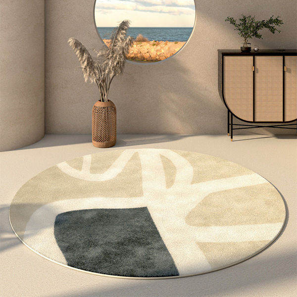 Round Japanese carpet for living room made of faux fur for bed