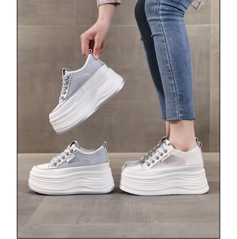 Giày sneaker nữ đế dày chunky mặt lưới thoáng khí phối trắng dễ mặc — Màu trắng bạc chi tiết 17