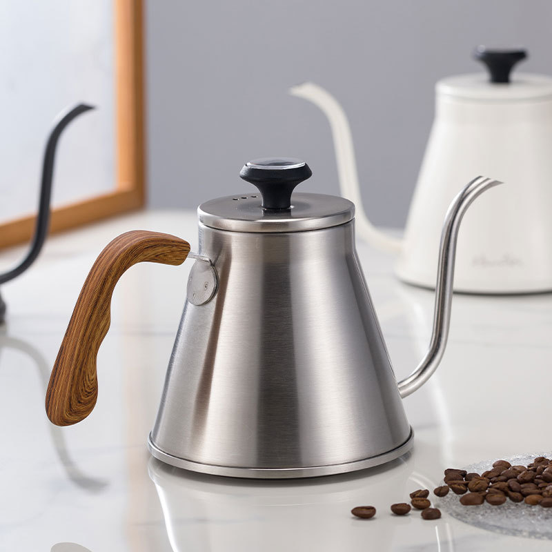 1L European-Style Temperature-Controlled 304 Stainless Steel Hand-Brewed Coffee Kettle with Lid, Open Flame Outdoor Kettle