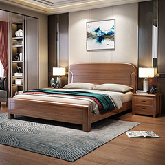 Chinese solid wood bed Walnut modern minimalist 1.5m 1.8m double bed economical high box storage wedding bed