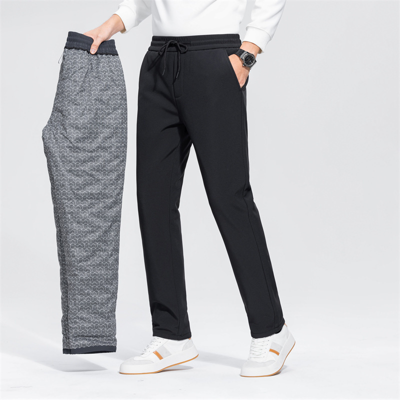 90% White Duck Down Men's Down Pants, Winter Warmth, Elastic Waist, Stylish Casual Pants, Straight Leg, Outerwear, Long Pants