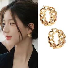 许我耀眼赵露思同款真金电镀圆形耳扣轻奢百搭耳环个性潮流耳饰女