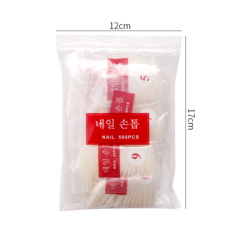 Transfronterizo exclusivo para parche de uñas completo de pasta semi-transparente natural coreana 500 piezas de bolsa de esmalte de uñas sin talla pieza color carne