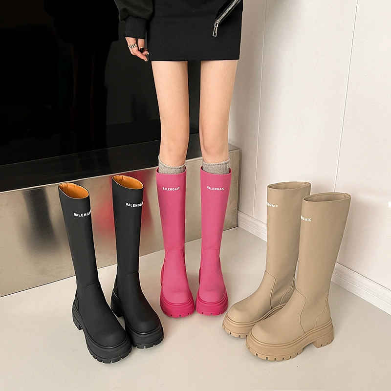 Осенние ботинки Meier на толстой подошве, женские модные рыцарские ботинки с круглым носком, подходящие ко всему сапоги до колен, которые увеличивают рост