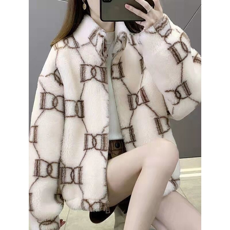 Cross-Border Imitation Rabbit Fur Jacket Korean Style Cashmere Fleece-Lined Thickened Autumn and Winter Trendy Versatile Loose Short Jacket Sweatshirt for Women
