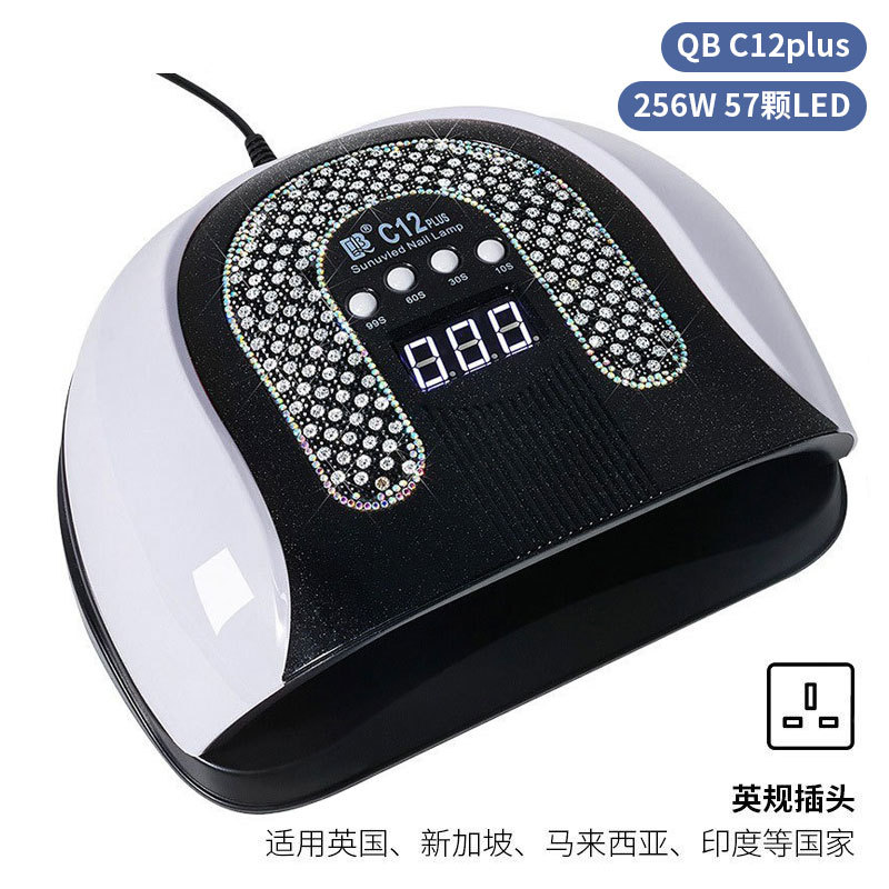 Lámpara de manicura inteligente de alta gama de luz de terapia de diamante 256W de alta potencia de pegamento de vinilo lámpara de horneado de dos manos secador de uñas transfronterizas
