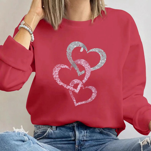 eBay Independent Store Bestselling Women's Top Valentine's Day Heart Print Crewneck Long-Sleeve Sweatshirt