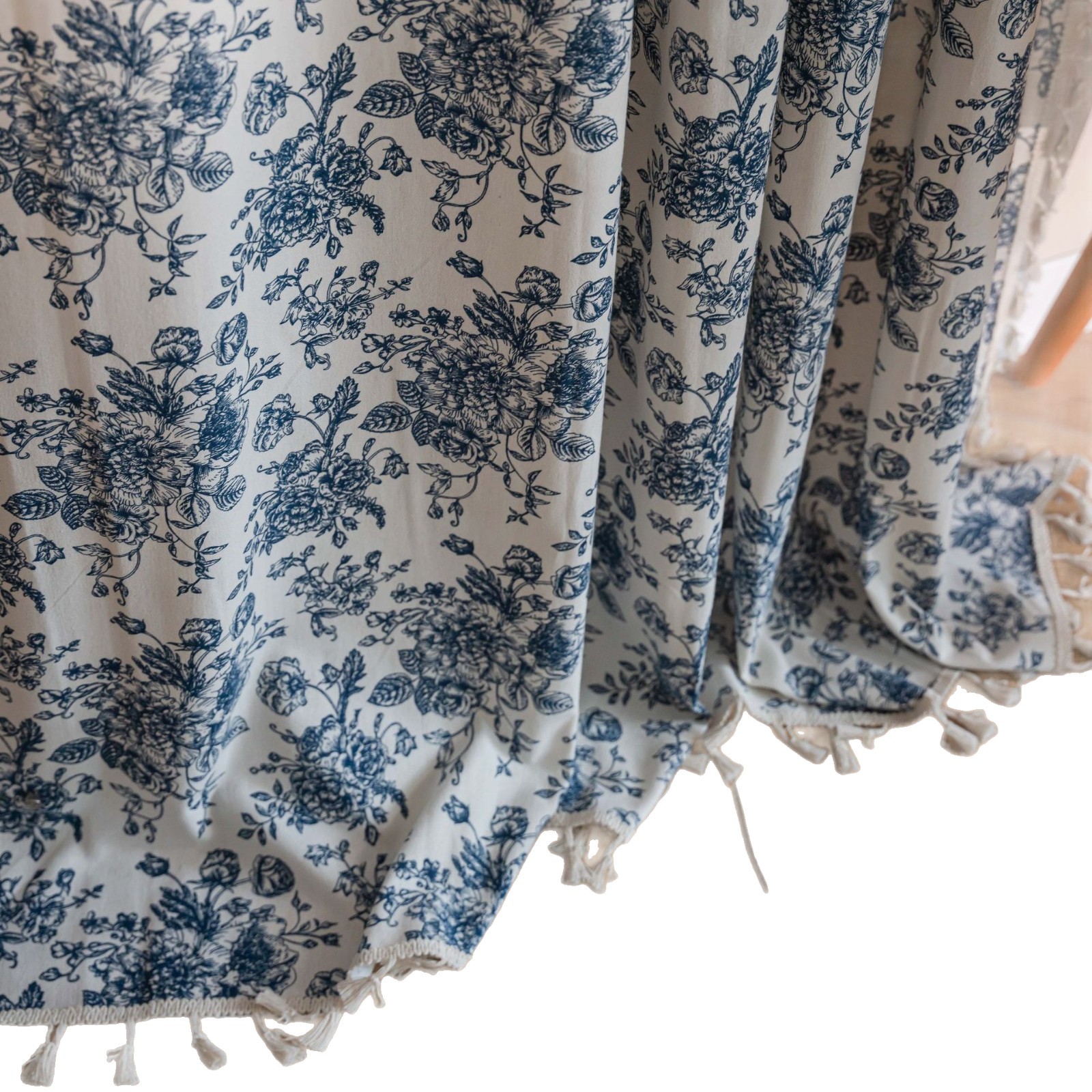 Vintage Blaue Semitransparente Vorhänge Mit Fliegender Katze_voghion.com