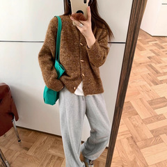 高级感混纱休闲卷边针织开衫女2025秋季新款韩系洋气百搭毛衣外套