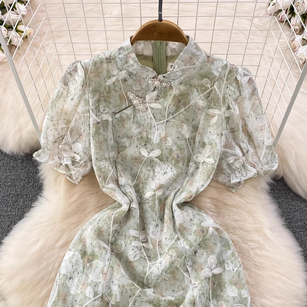 Cross-border High-end Modified Cheongsam For Women, Summer 2023 New Vintage Chinese-style Stand-up Collar,_ecoleips.com