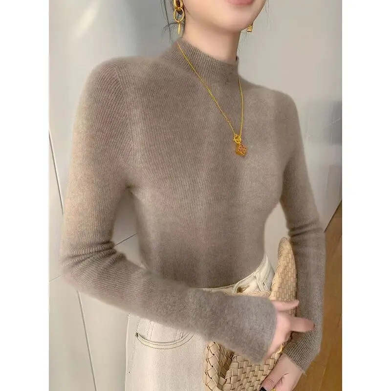 2025 New Style First-Line Ready-To-Wear Thickeneded Seamless Half Turtleneck Slimming Look Bottoming Shirt Women's Pullover Knitted Sweater