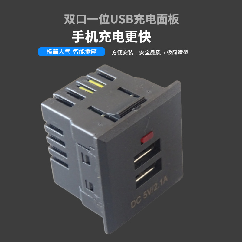桌插双孔USB充电器交流220V接入输出2.1A手机平板供电卡式型模块