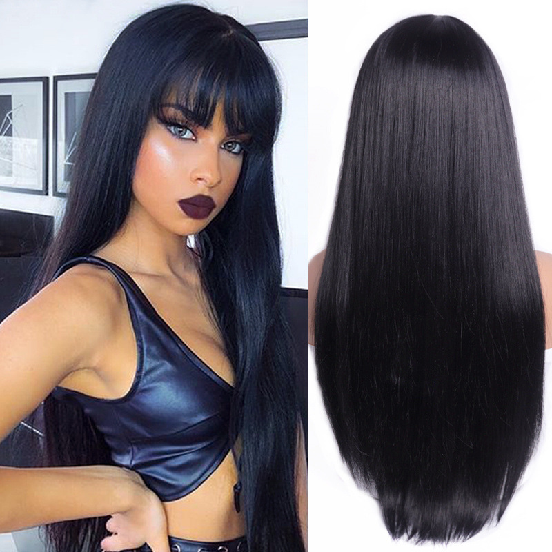 Women's Fashion Street High Temperature Wire Bangs Long Straight Hair Wigs display picture 1