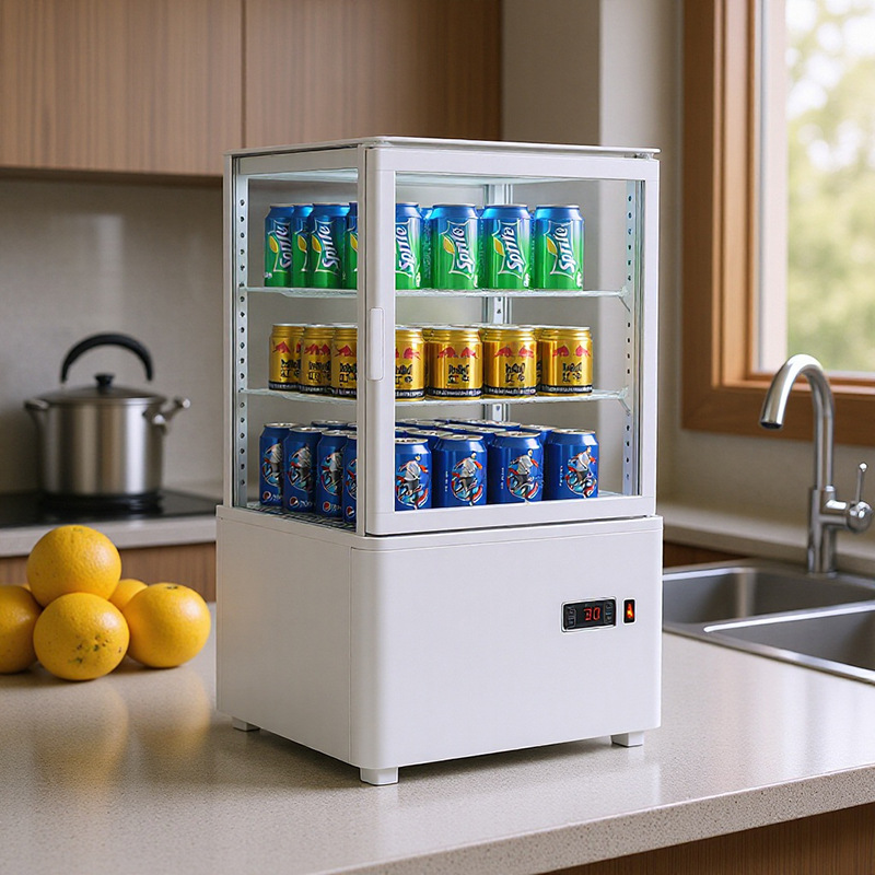 Wholesale Four-Sided Glass Refrigerated Display Cabinet Transparent Refrigerator Beverage Cake Dessert Small Refrigerator Fresh-Keeping Vertical Freezer